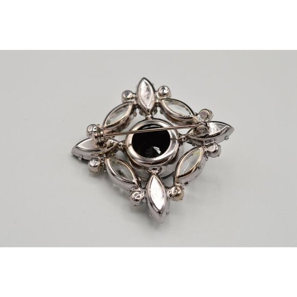 Vintage Crystal Pin Brooch Sparkling Black Clear Rhinestone Marquise 1980s Bin1 - Picture 7 of 7